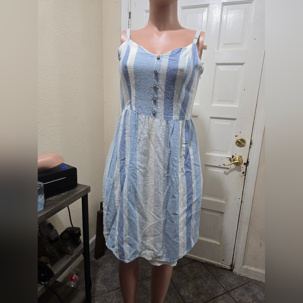 Joie Blue and White Striped Midi Dress